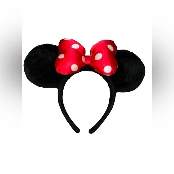 Adorable Plush Minnie Mouse Ears With Red Polka Dot Bow - Picture 1 of 2